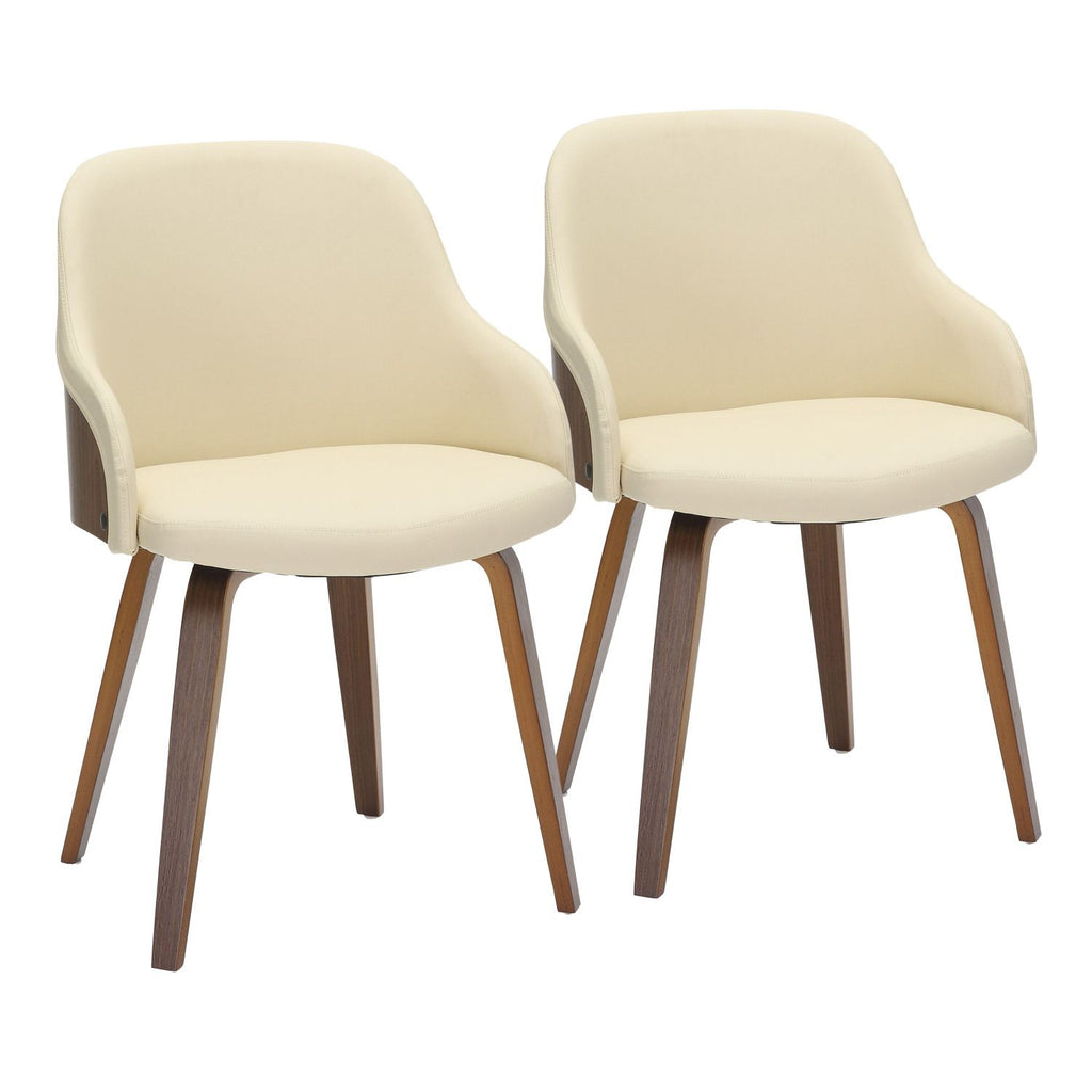 Bacci Mid-Century Modern Dining/Accent Chair in Walnut Wood and Cream Faux Leather by