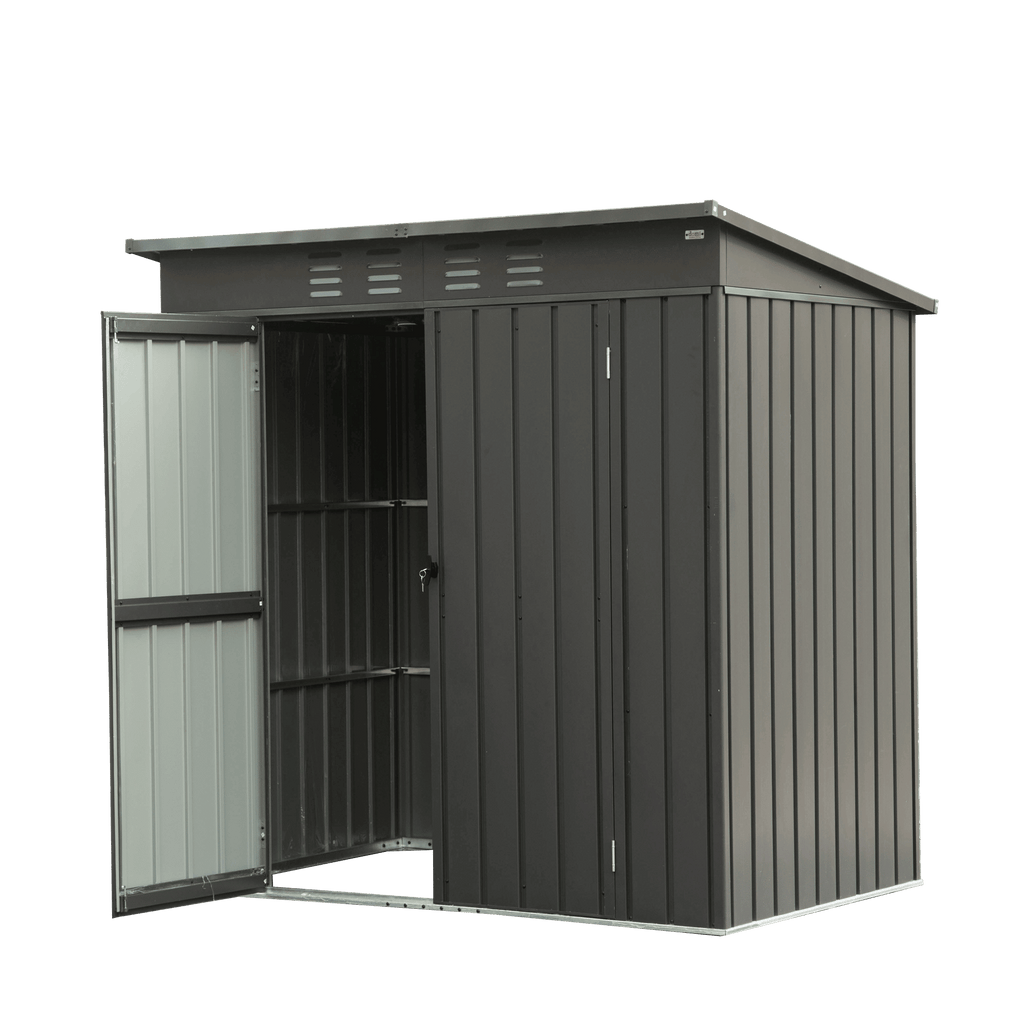 Backyard Storage Shed with Sloping Roof Galvanized Steel Frame Outdoor Garden Shed Metal Utility Tool Storage Room with Latches and Lockable Door (6x4ft, Black)
