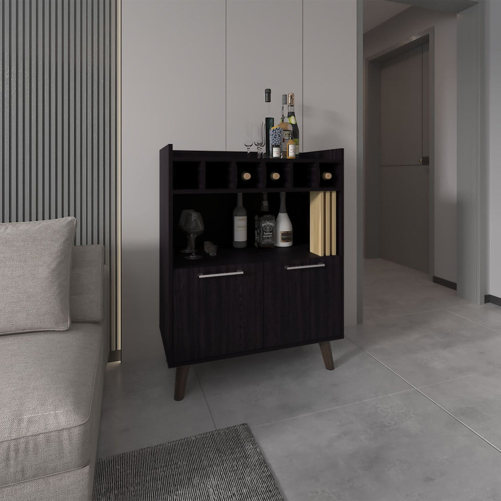 Bar Cabinet, 2 Doors, 1 Shelf, Black / Natural Oak