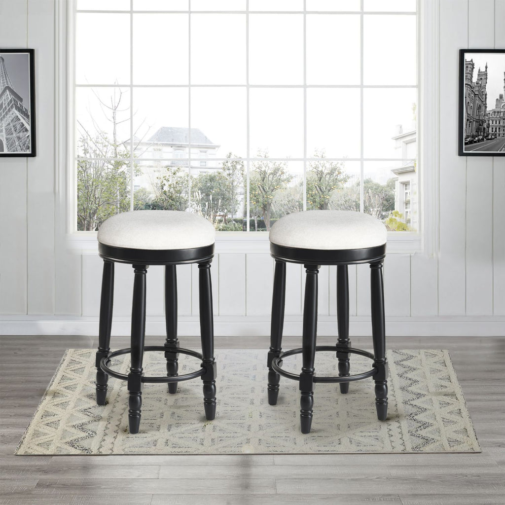 Bar Stools Set of 2 Black COLOR, 360 Degree Swivel, Accent Wooden Swivel Seat Counter Height Bar Stool,White Cushion Seat, Barstool Perfect for Dining and Living Room (Height 26")
