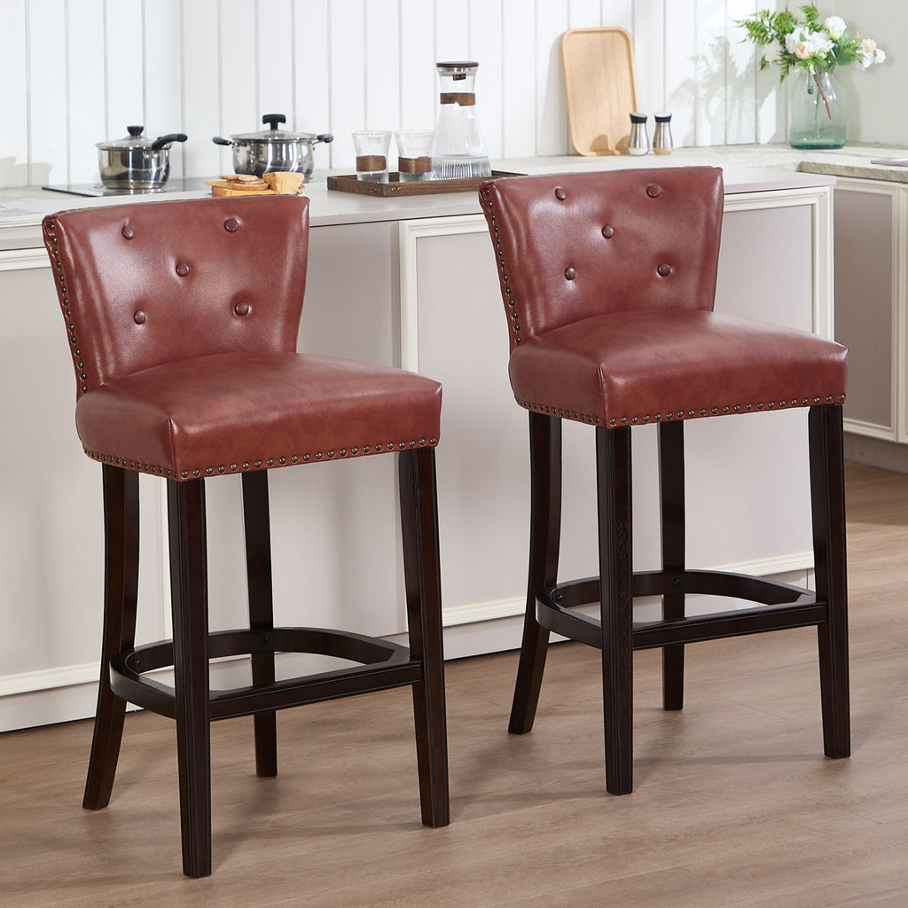 Bar Stools Set of 2,Seat Height 29.5'' Leather Wooden Bar Stools(Brown 2pc)