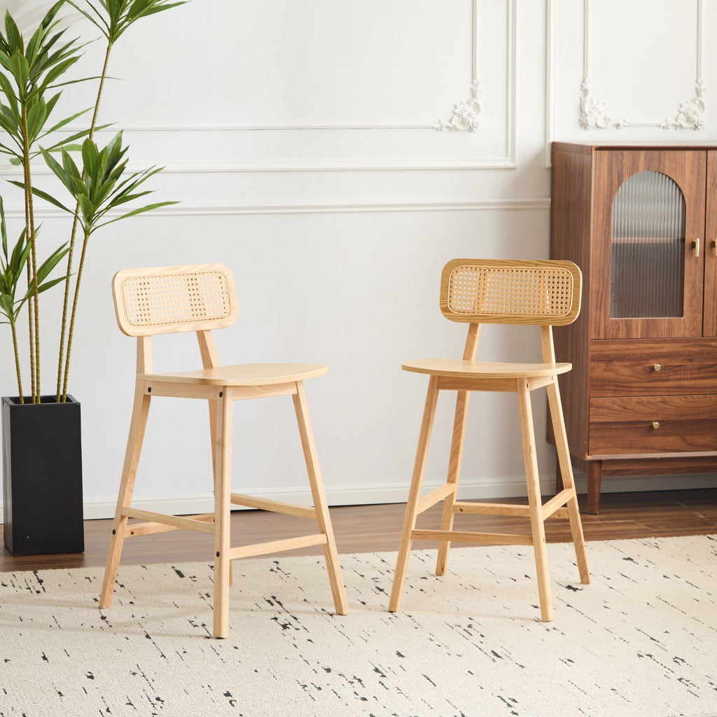 Bari Indoor Wood Barstool, Natural Finished, Set of 2