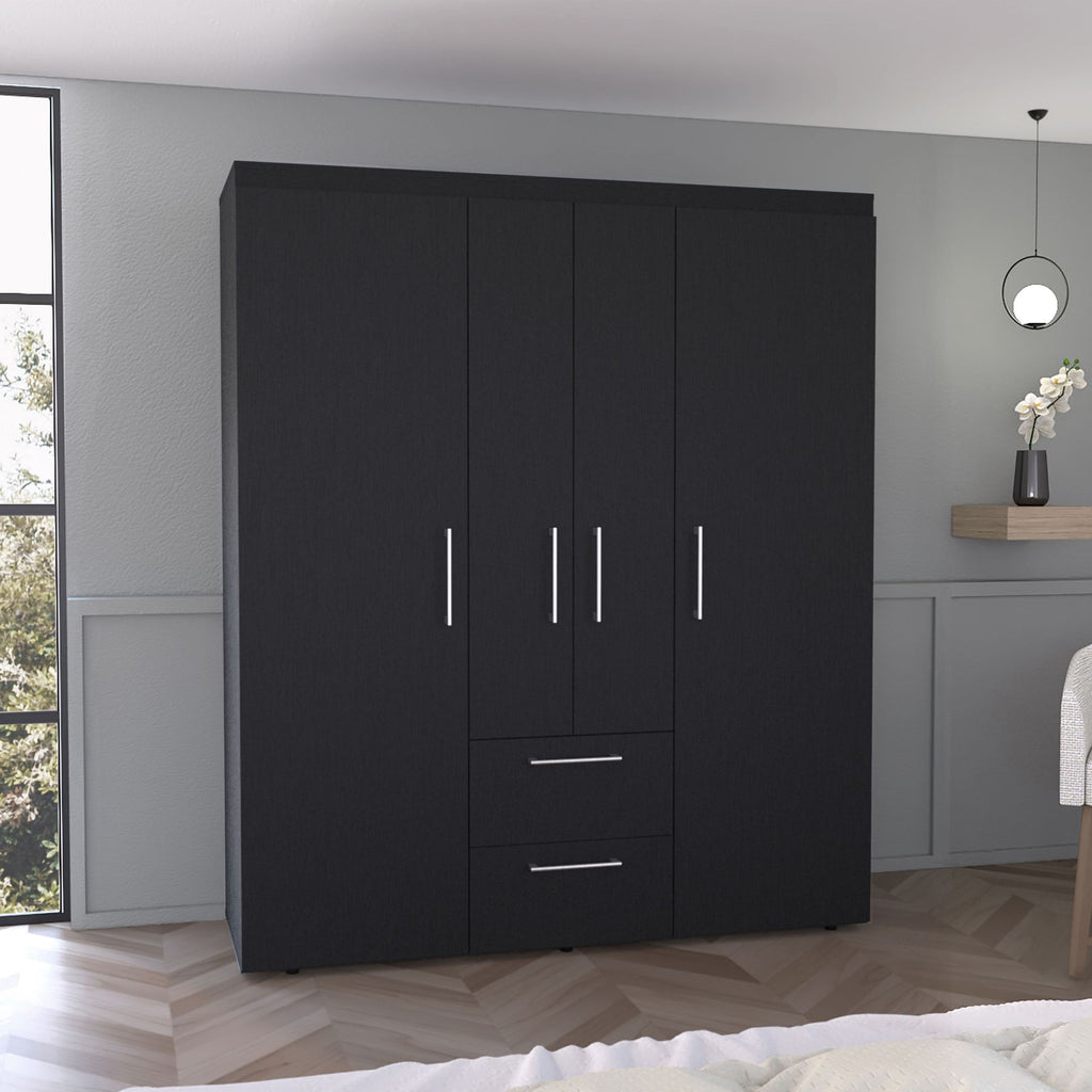 Bariloche Wardrobe, Multi-Section Storage with Hanging Rods, Shelves, and 2 Drawers