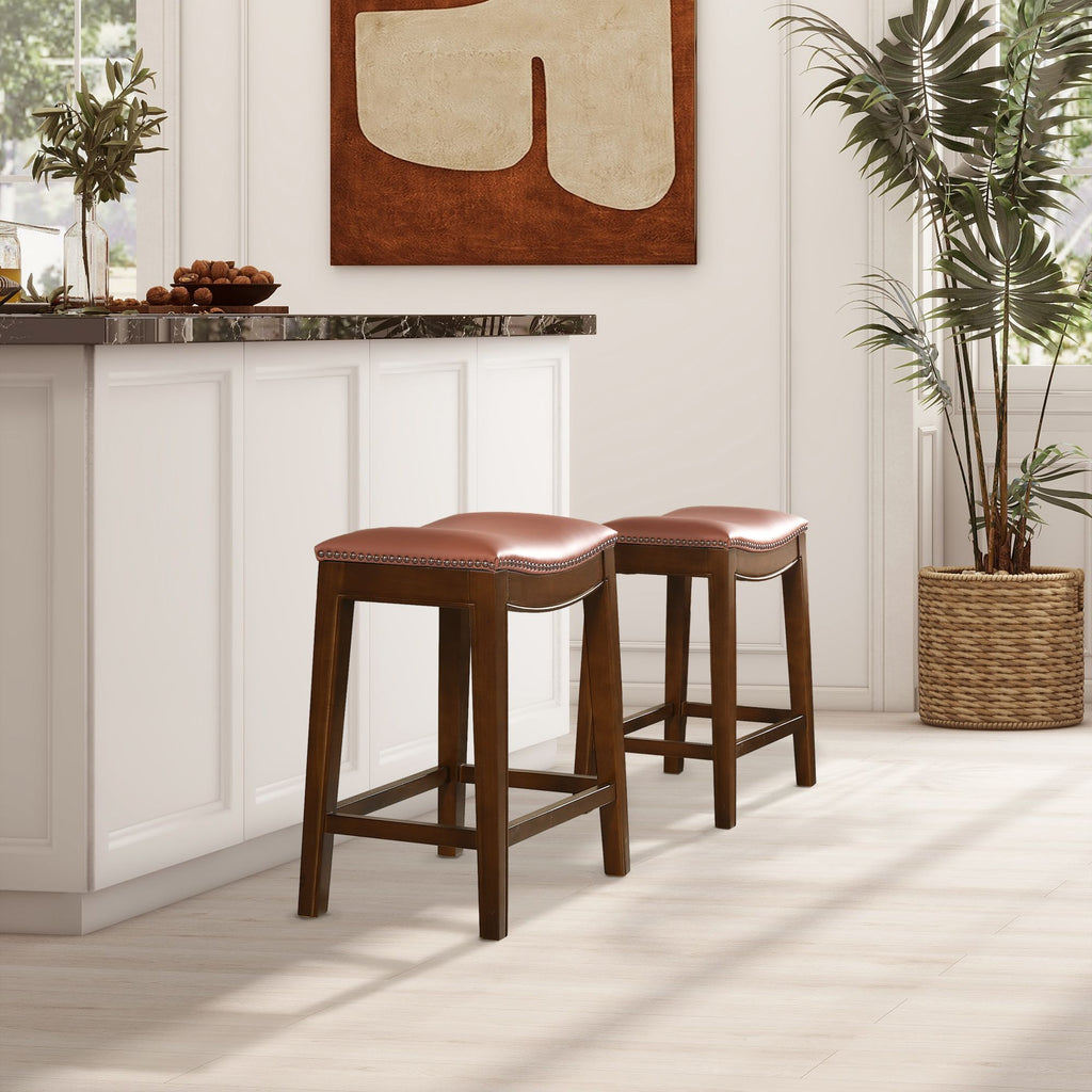 Barlow 24.5" Backless Saddle Counter Stool, Leather