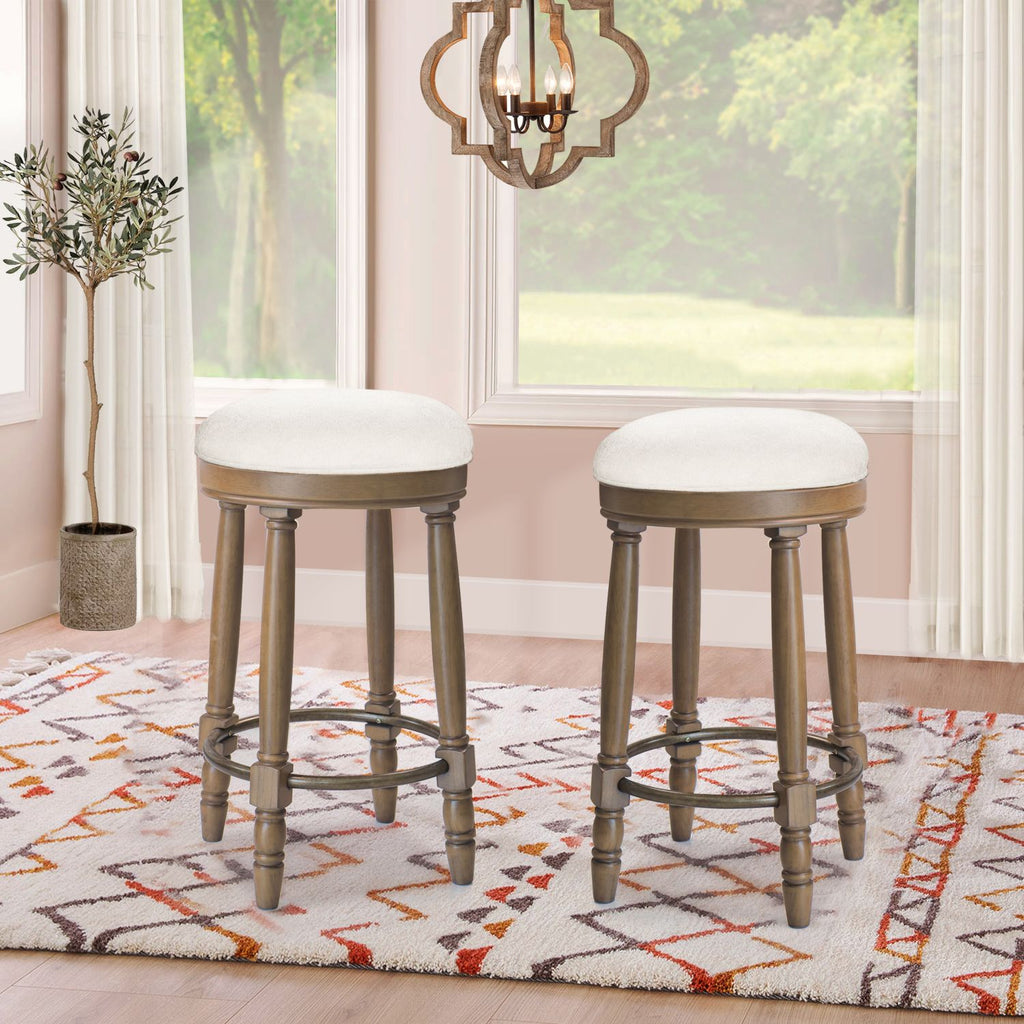 BarStools Set of 2, 360 Degree Swivel, Accent Wooden Swivel Seat Counter Height Bar Stool,White Fabric Cushioned Seat, Bar stool Perfect for Dining & Living Room with Light Brown,Natural (Height 26")
