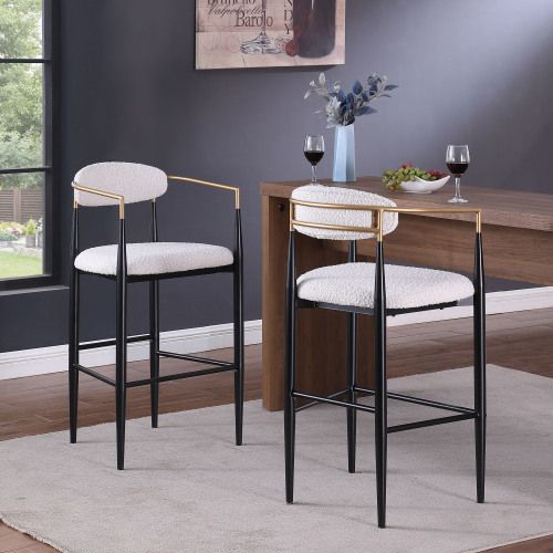 Barstools Set of 2, Counter Height Upholstered Bar Stools with Backs and Iron Legs for Kitchen Island, Beige Fabric Seating 260LBS Weight Capacity