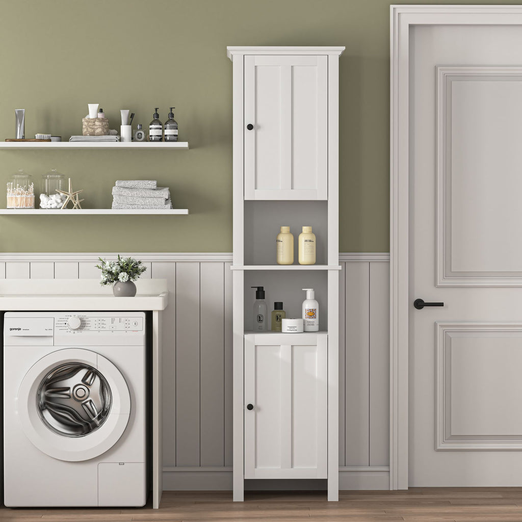 Bathroom Floor Storage Cabinet with 2 Doors Living Room Wooden Cabinet with 6 Shelves 15.75 x 11.81 x 66.93 inch