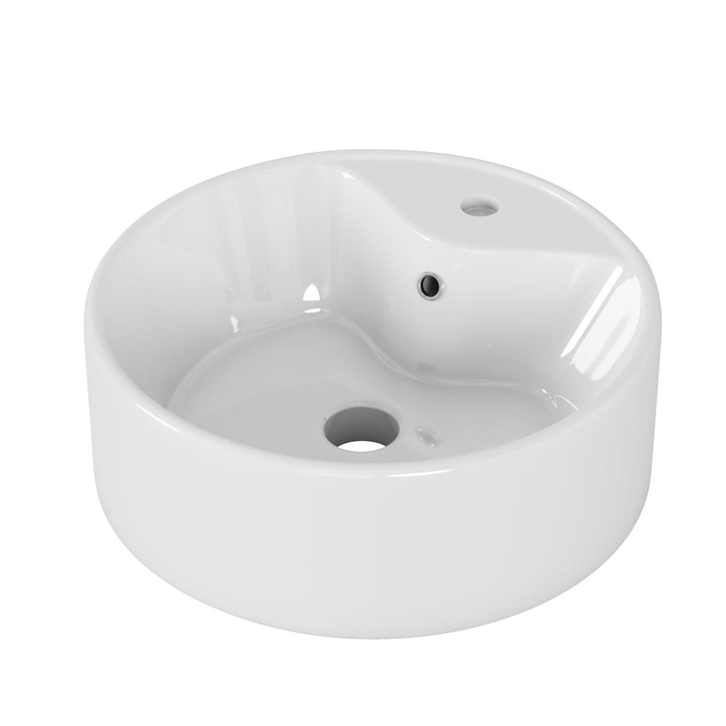 Bathroom Vessel Sink 15.7" x 5.7" Round Bowl Sink, Bathroom Countertop Round White Vanity Sink Basin,Ceramic Basin,Glossy White