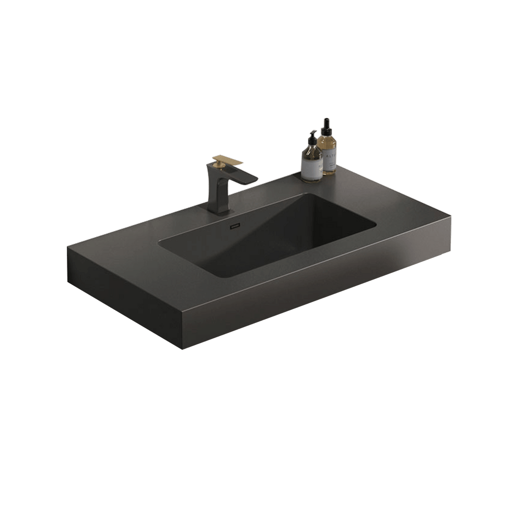 BB02-30-109, Integrated engineered quartz basin WITHOUT drain and faucet, matt black color