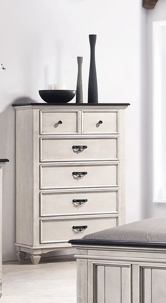 Beautiful Farmhouse Two-Tone Finish 1Pc Chest Storage Drawers Bedroom Furniture Black Nickel Hardware