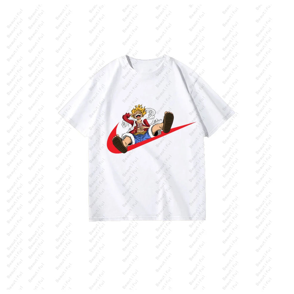 Casual Summer Short-Sleeved Cotton T-Shirt with Cartoon Print for Men and Women Couples Stylish One-Piece Luxury Tee