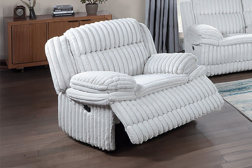 Beautiful Upholstered Light Gray Fur Like Corduroy 1pc Manual Motion Glider Recliner Console Drawer Living Room Reclining Couch