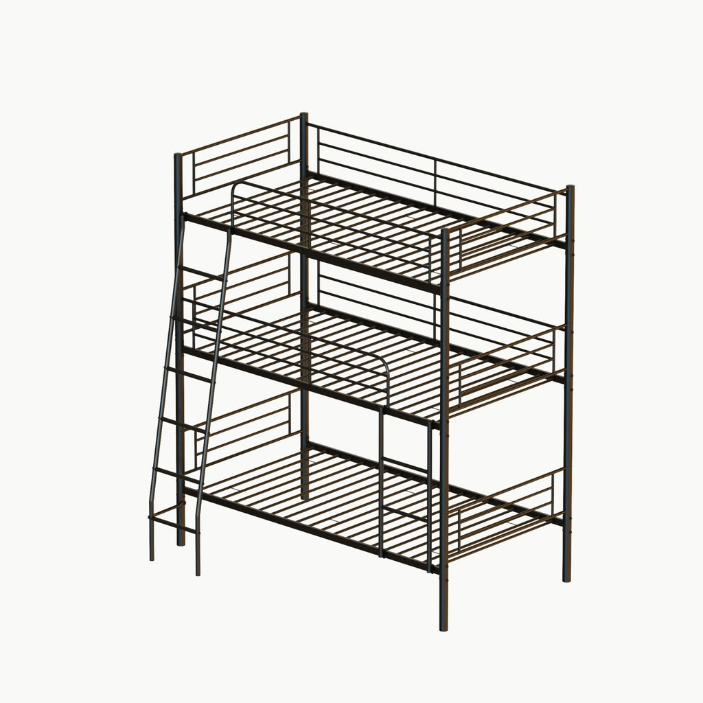 Bedroom dormitory twin size black metal triple bunk bed can be disassembled into three beds