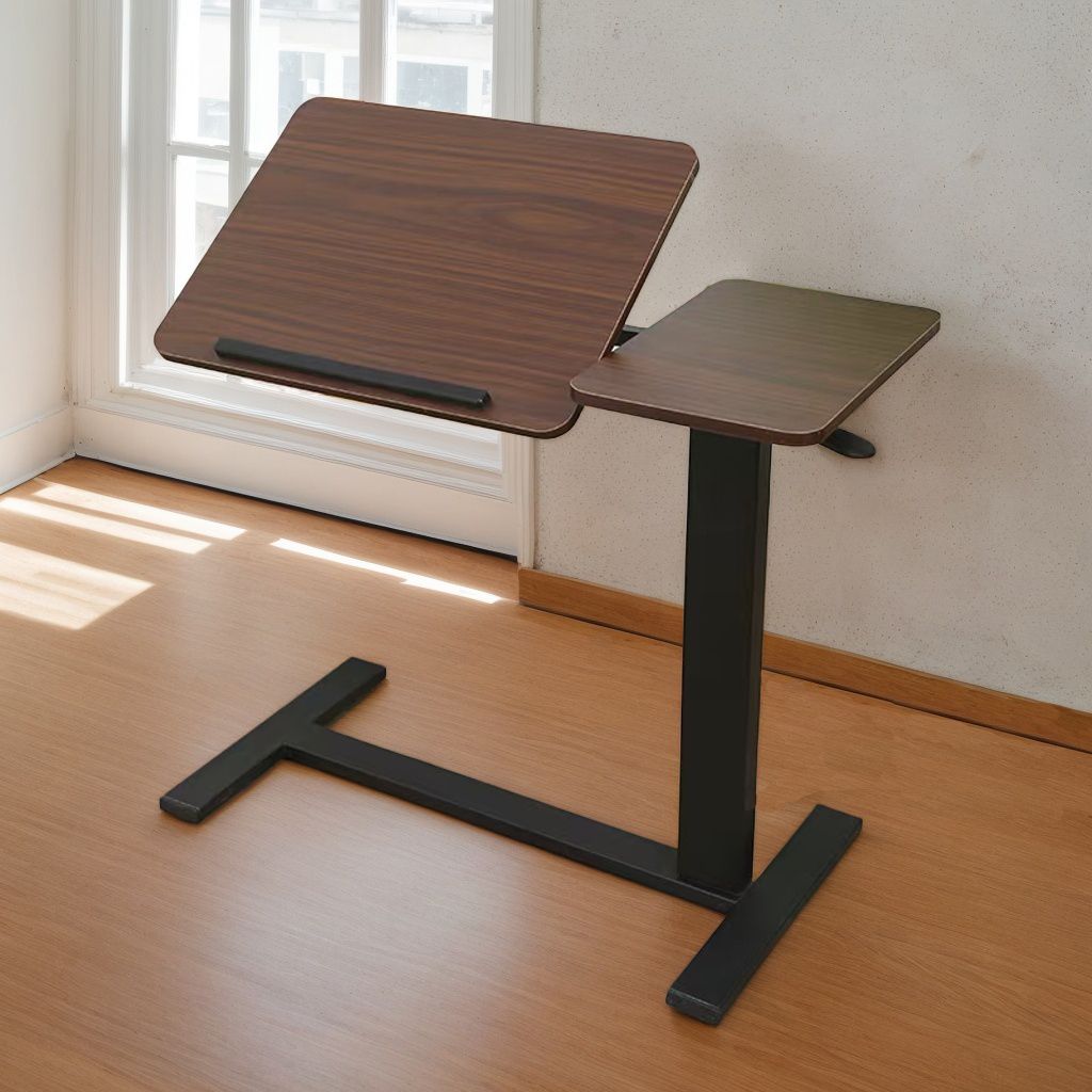 Bedside Table,Folding Overbed Bedside Desk Mobile Rolling Laptop Stand Tilting Overbed Table with Wheels Height Adjustable Tray Table for Laptop Bed Sofa Side Table (WALNUT)