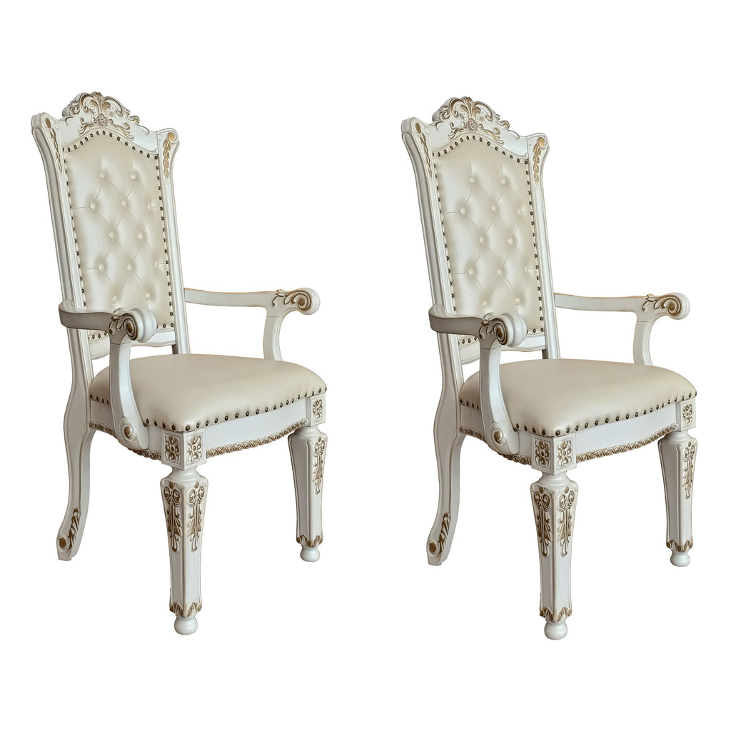 Beige and Antique Pearl Tufted Back Arm Chairs (Set of 2)