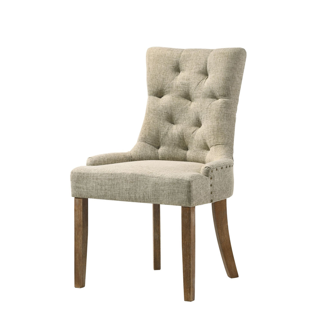 Beige and Salvaged Oak Tufted Back Parson Chairs (Set of 2)