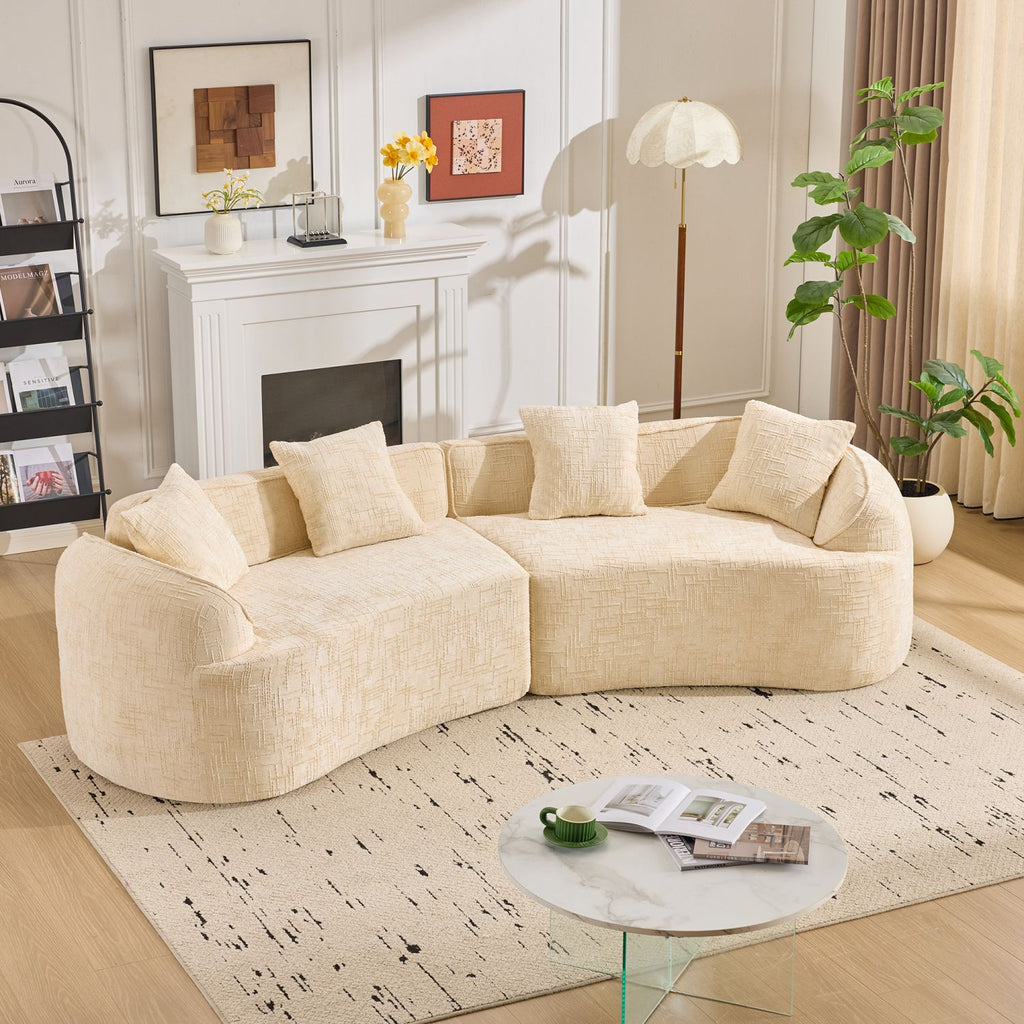 Beige Curved Compressed Sofa, Creative Nordic-style Design for Living Room, Comfortable, Soft and Suitable for Multiple Scenarios