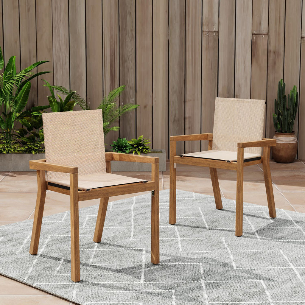 BELFAST DINING CHAIR,Set of 2,Teak Frame+ Beige Textile