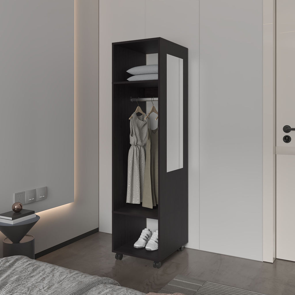 Benson Wardrobe in melamine with mirror and open storage