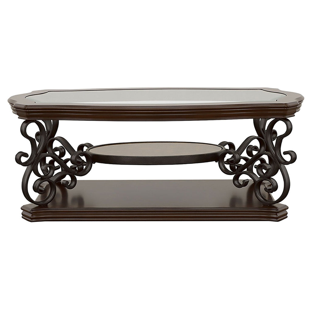 Bianca Merlot 2-Shelf Glass Top Coffee Table