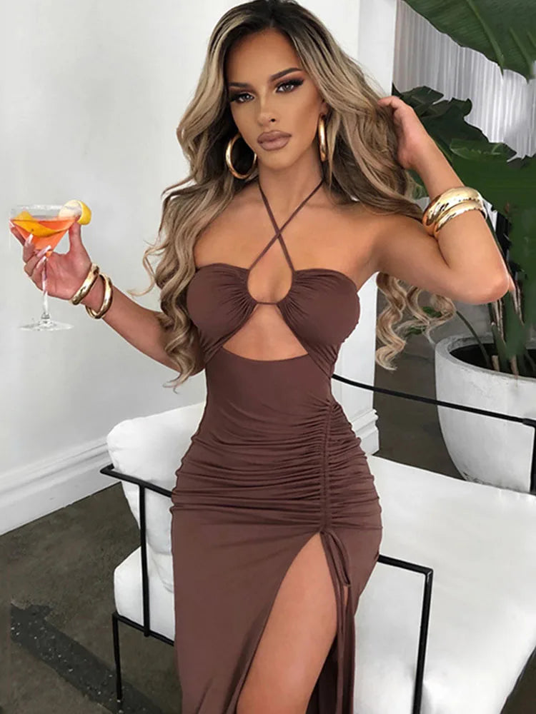 Sleeveless Sexy Female Midi Dress with Backless Design for Nightclub and Party Elegant Slim Bodycon Vestidos Para Mujer