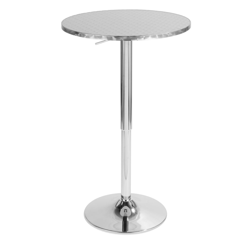 Bistro Contemporary Adjustable Round Bar Table in Silver by