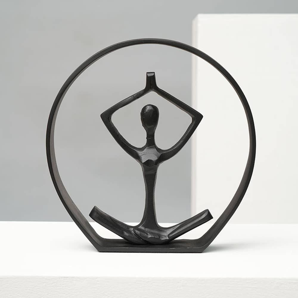 Black Aluminum Yoga Pose Sculpture Figurine–10x1.5x10"