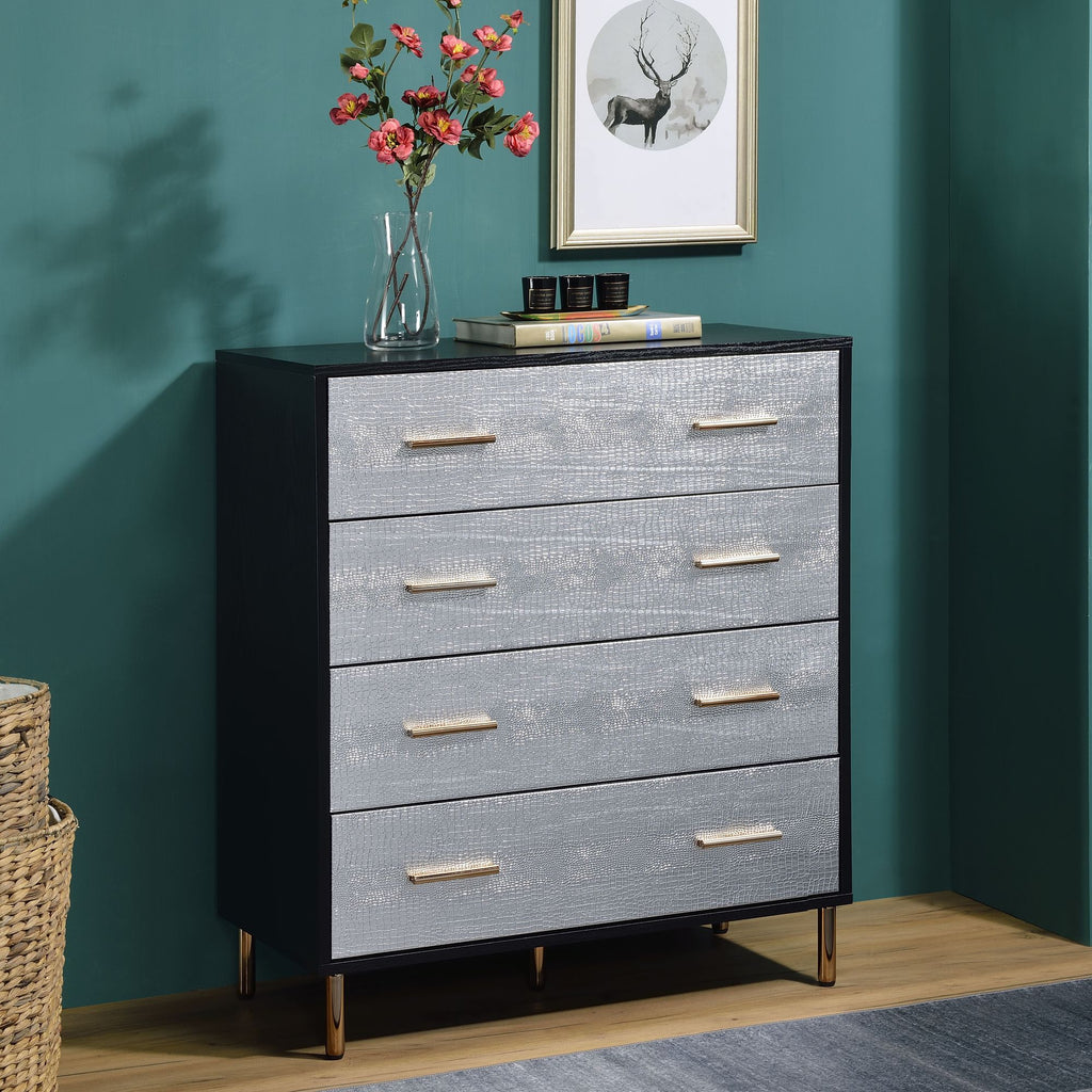 Black and Silver 4-Drawer Chest