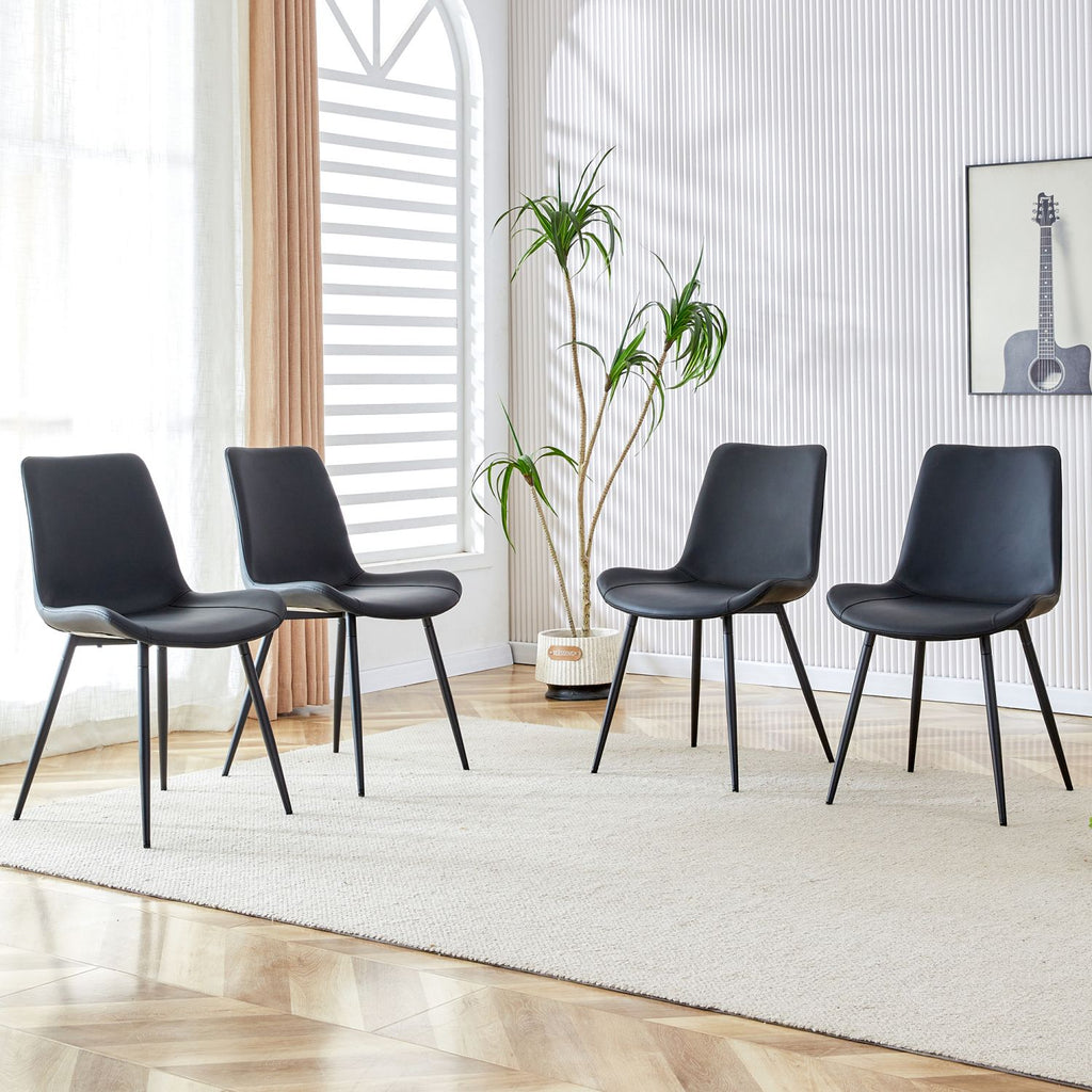 Black artificial leather backrest cushion dining chair, black metal legs, curved widened cushion design for more comfort, suitable for restaurants, kitchens, bedrooms, offices.(4 chairs)W1151124313