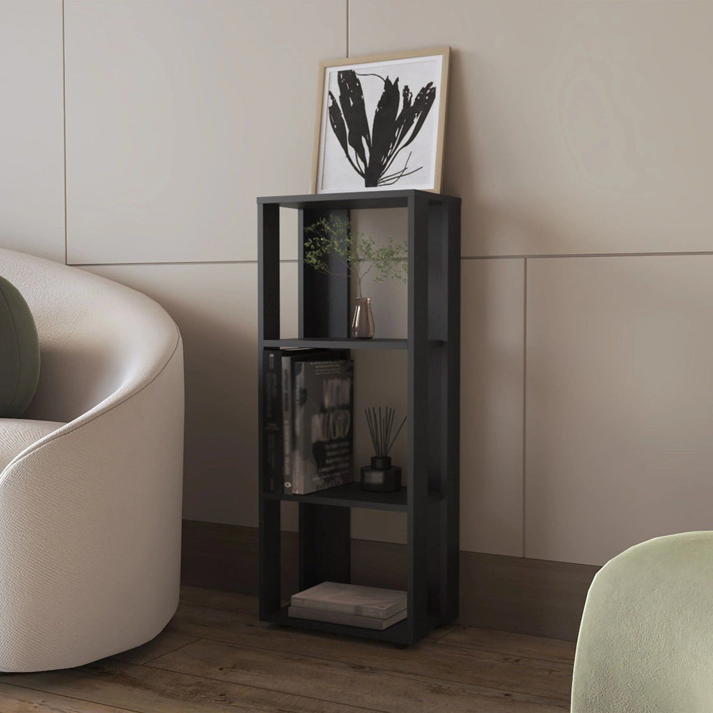 Black Bookcase in Melamine with Open Storage