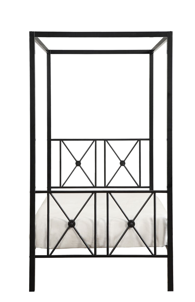 Black Finish Twin Platform Bed Canopy Metal Frame Modern Traditional 1pc