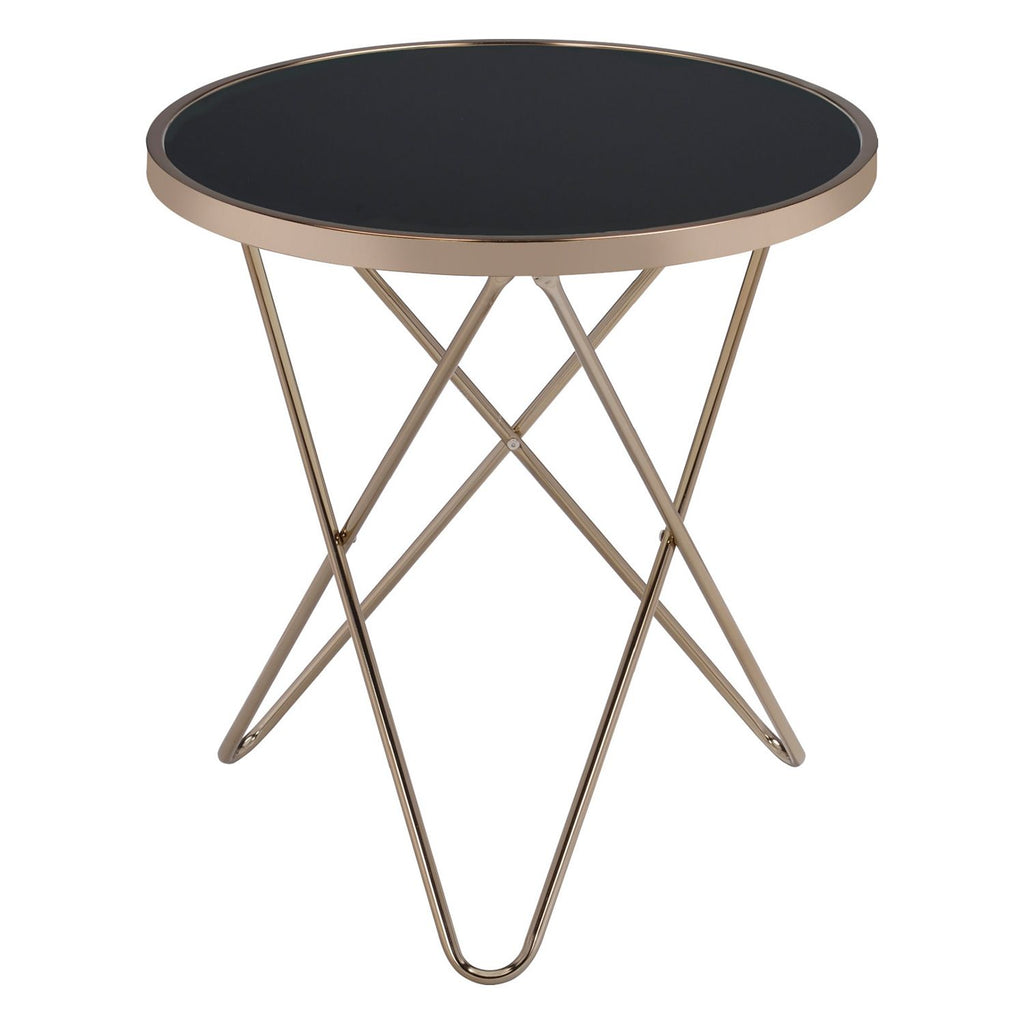 Black Glass Top Round Table in Champagne Finish