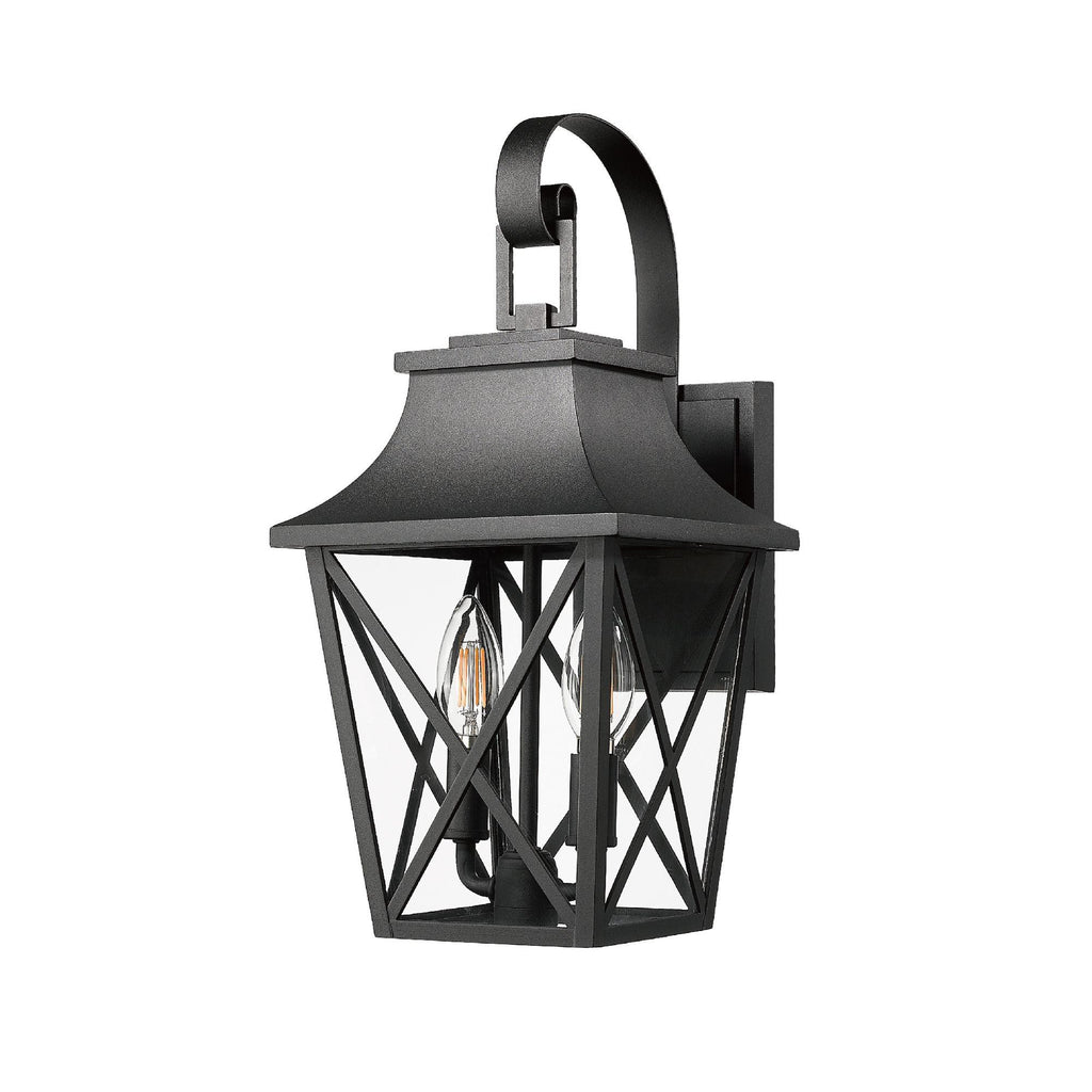 Black Outdoor Wall Lantern 2-Light, Large Outside Modern Wall Sconce Light Fixture, Industrial Porch Light Wall Mount with Glass, Waterproof Farmhouse Exterior Lamp Lighting (2 Pack)