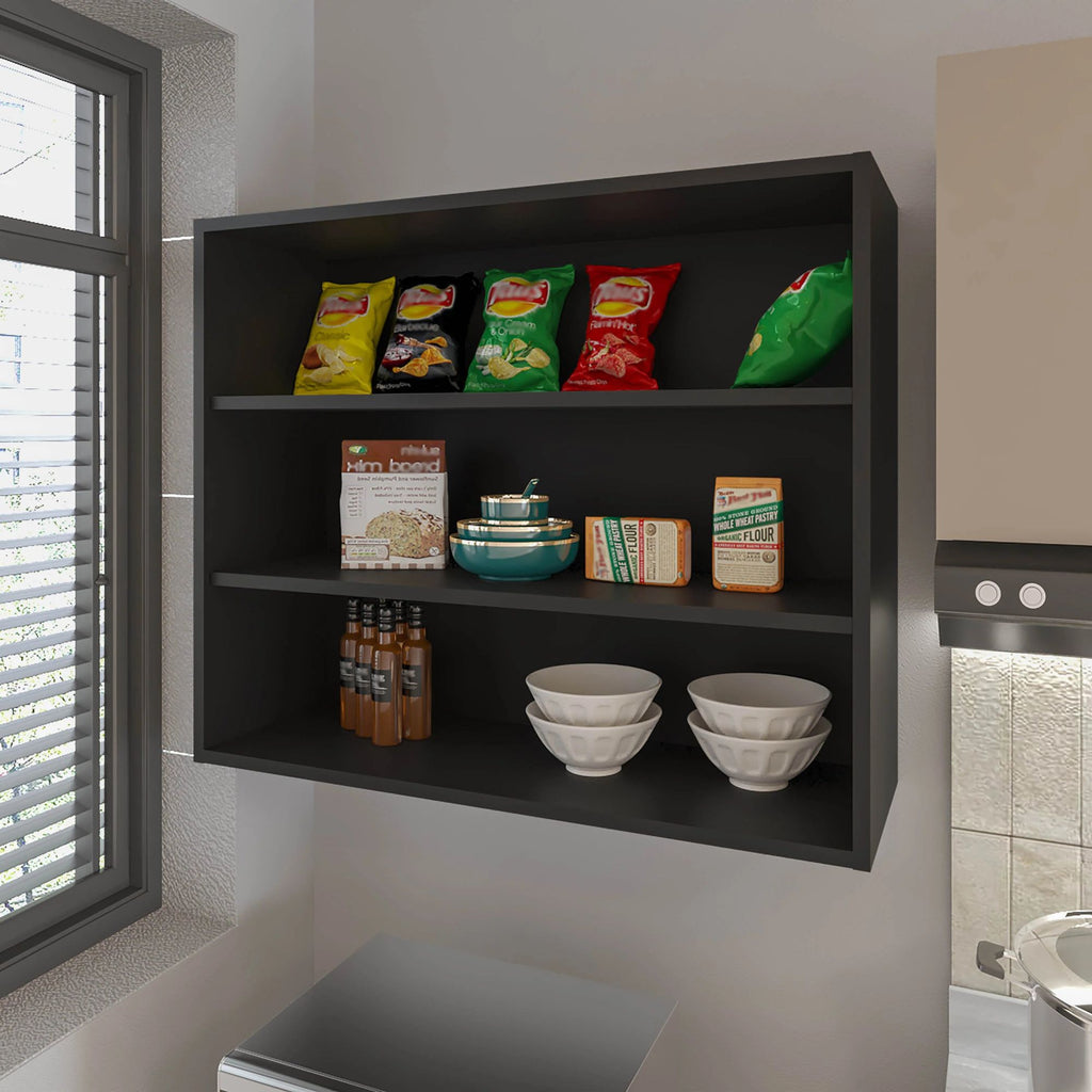 Black Wall Cabinet with Open Storage