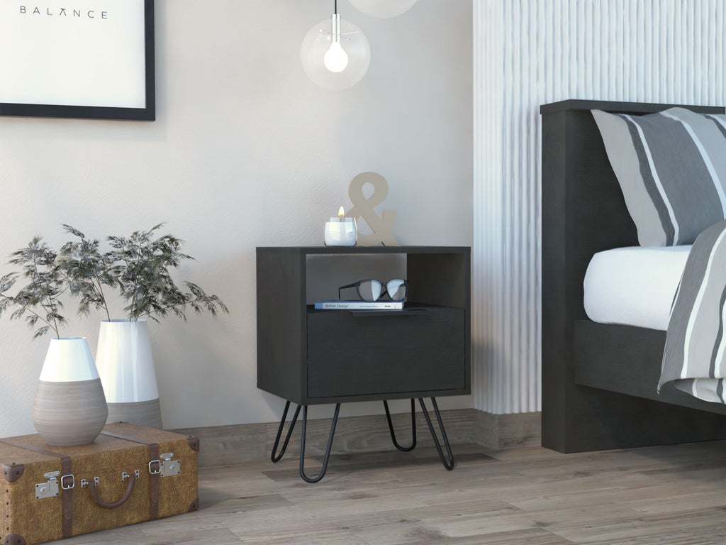 Black Wengue 1-Shelf 1-Drawer Nightstand