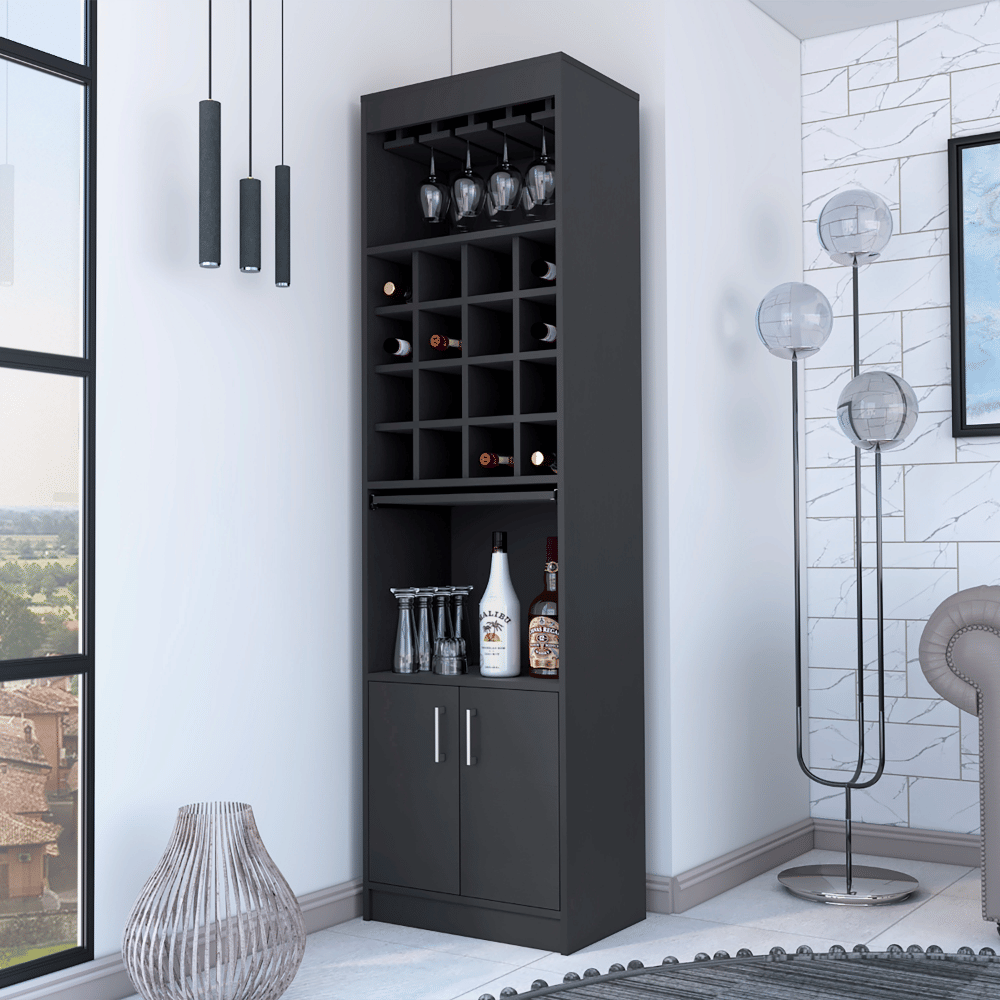 Black Wengue 16-Bottle 1-Shelf Bar Cabinet