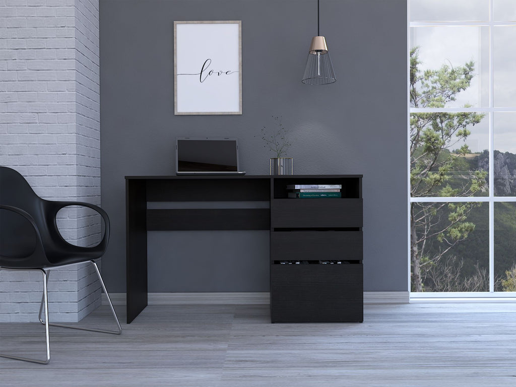 Black Wengue 3-Drawer 1-Shelf Computer Desk