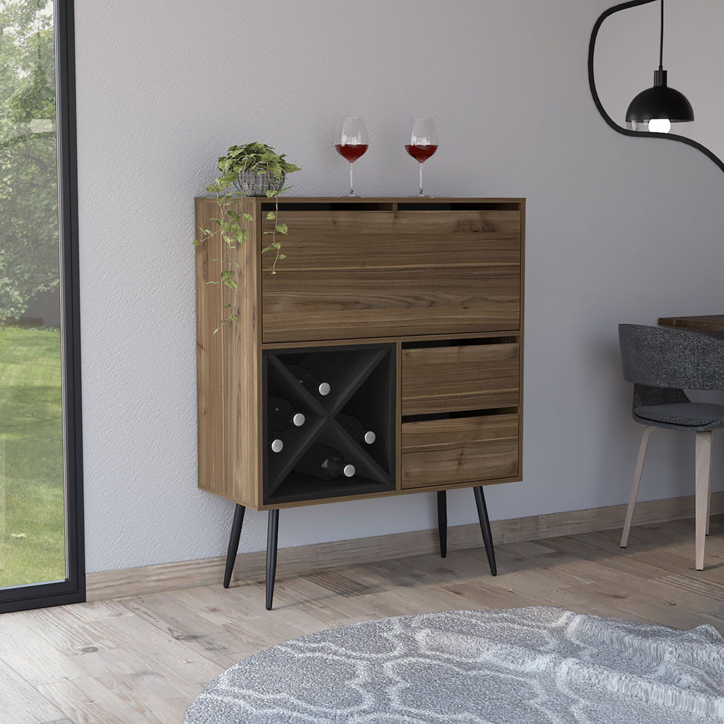 Black Wengue 4-Bottle 2-Drawer Bar Cabinet Mahogany and
