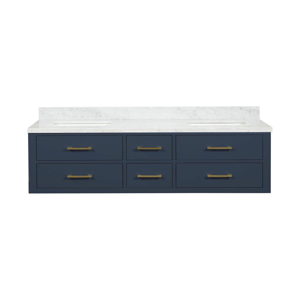 Blue Double Bath Vanity 72 in. W x 22 in. D, with Carrara Marble Top
