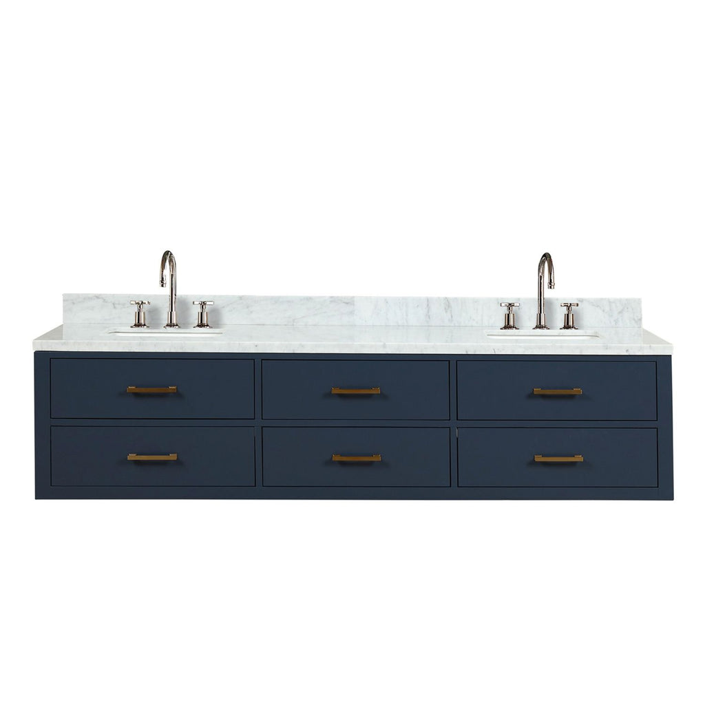 Blue Double Bath Vanity 80 in. W x 22 in. D, Carrara Marble Top, and Faucet Set
