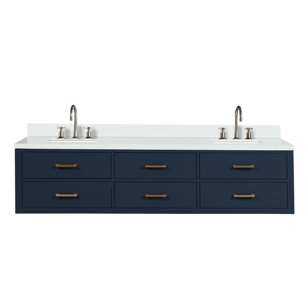 Blue Double Bath Vanity 80 in. W x 22 in. D, White Quartz Top, and Faucet Set