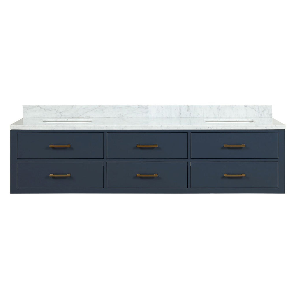 Blue Double Bath Vanity 80 in. W x 22 in. D, with Carrara Marble Top