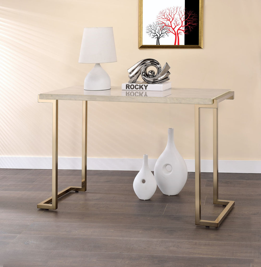 Boice II Faux Marble Top & Champagne Finish Sofa Table