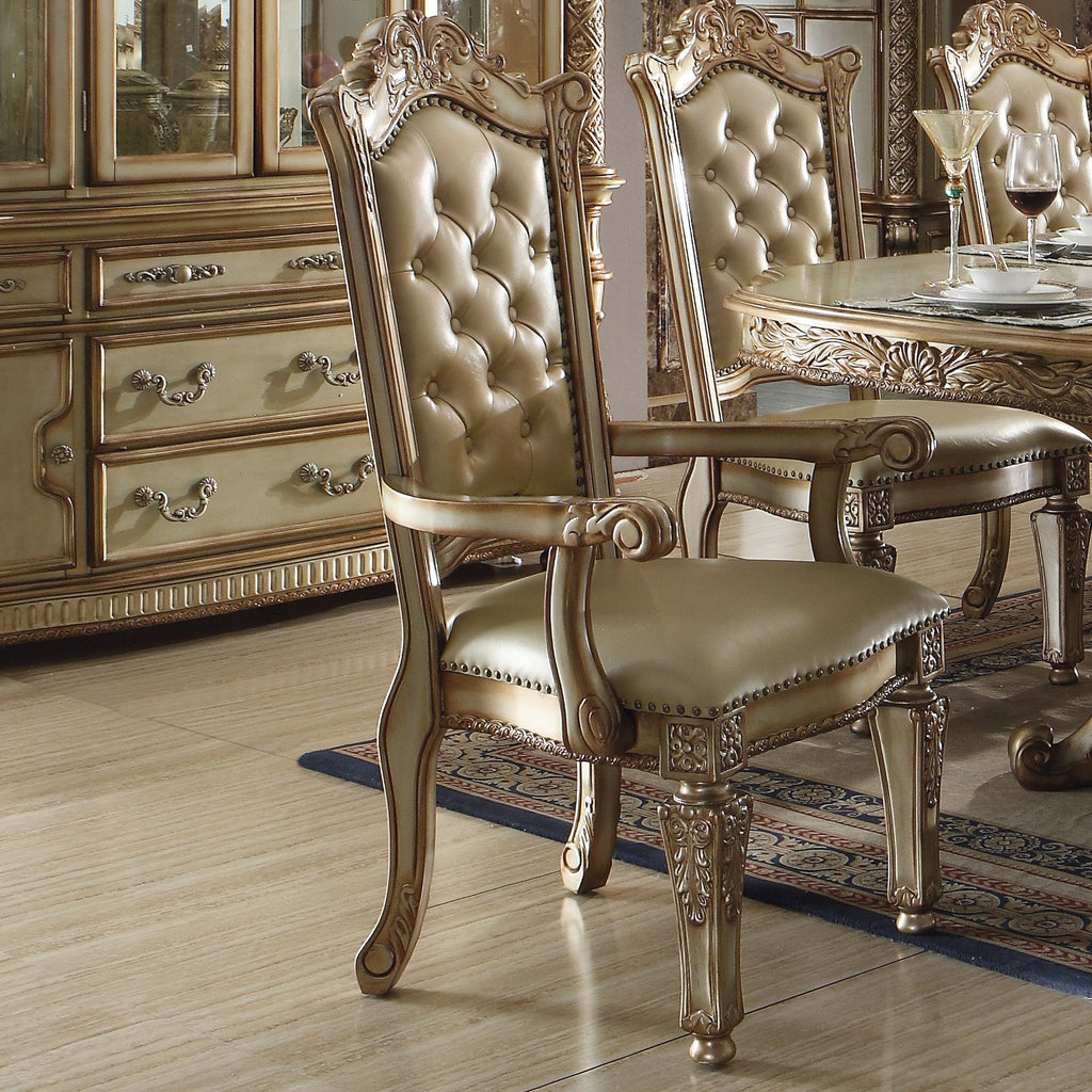 Bone and Gold Patina Arm Chair with Tufted Back (Set of 2)