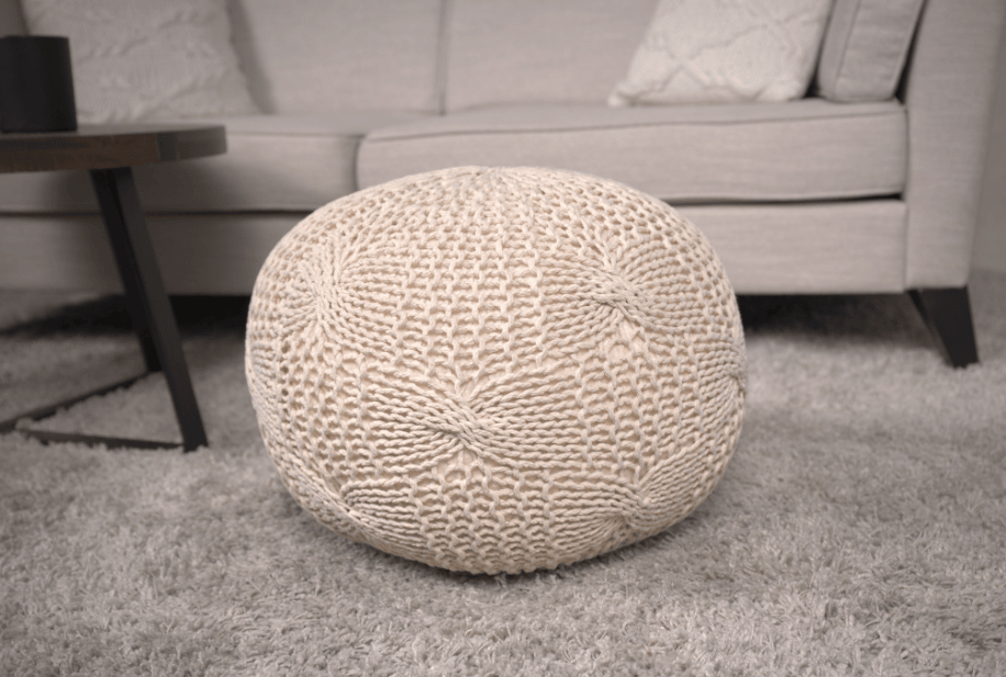 Bordeaux Knitted Cotton Round Pouf, Beige