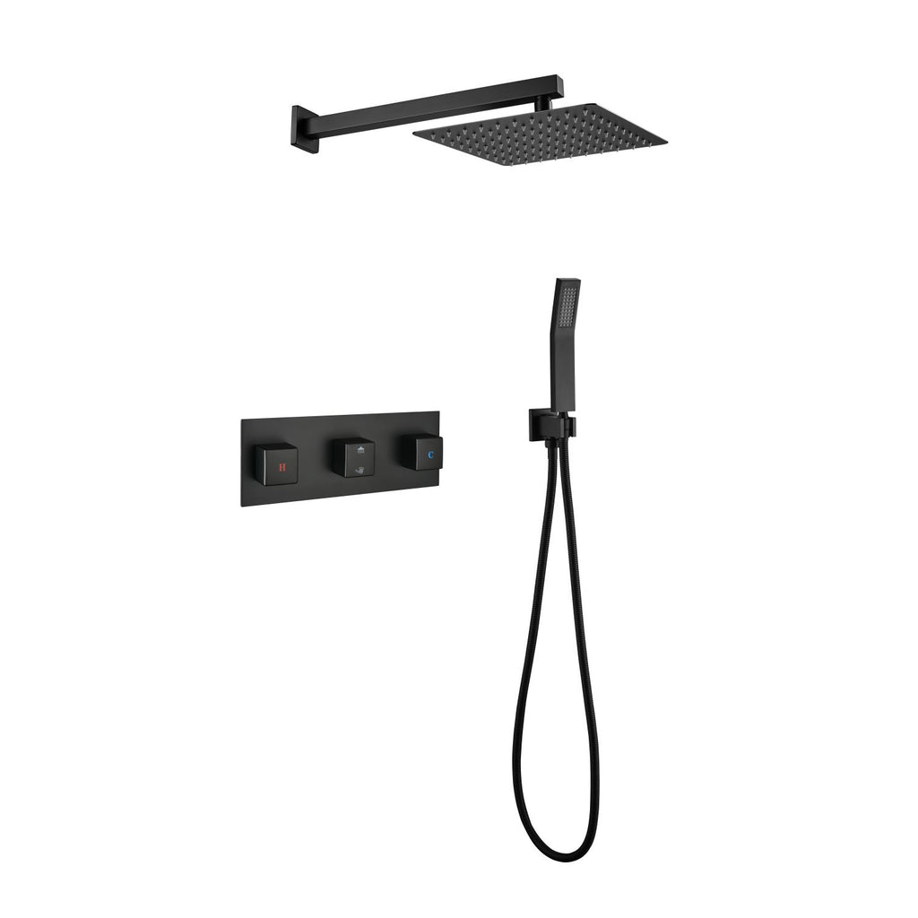Brass Matte Black Shower Faucet Set Shower System 10 Inch Rainfall Shower Head with Handheld Sprayer Bathroom Luxury Rain Mixer Combo Set, Rough-in Valve Included,