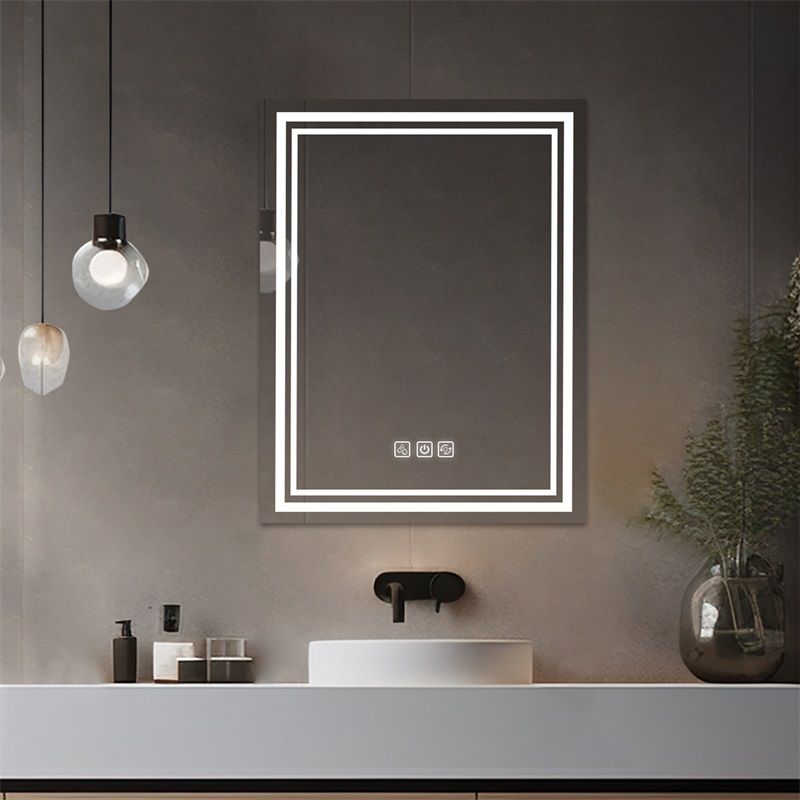 Bright LED Bathroom Mirror 36" x 28" Front Light, 5 Mins Defog, Full HD Reflected, 3 Colors Dimmable, Wall Mounted