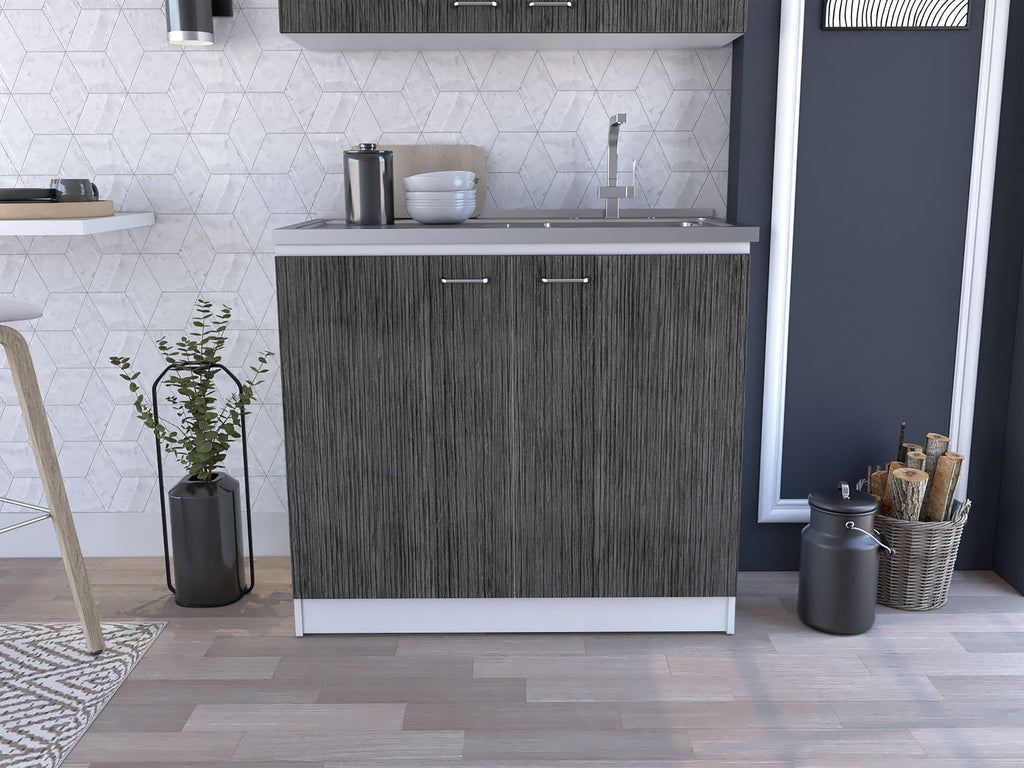 Brookeline Rectangle 2-Door Utility Sink and Cabinet White and Smokey Oak