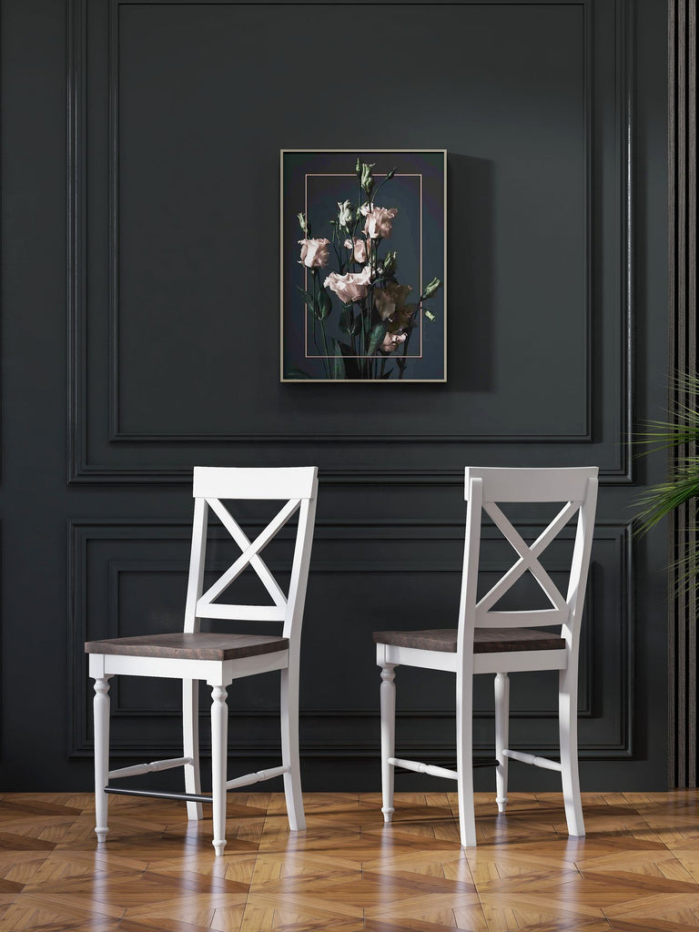 Brown And White 24" Tall Bar Stools, Set of 2