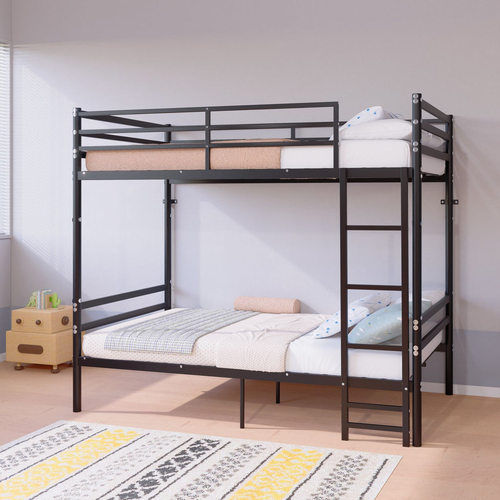 Bunk Bed Twin Over Twin for Kids/Teens/Adults, 13.7" High Safety Guardrail, 19 Heavy-Duty Slats Support 600LBS, Sturdy Ladder, Large Under-Bed Storage, Converts to 2 Separate Beds, Black